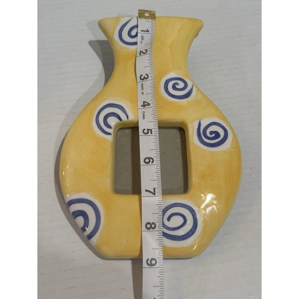 Vintage TerraGraphics Ceramic Picture Frame Vase – Yellow & Blue Swirl – 1996